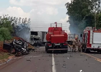 Dois morrem em acidente com caminhões incendiados na saída para São Paulo