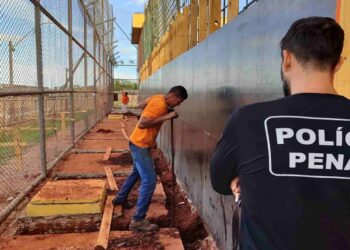Após denúncias de celulares na Máxima, Agepen coloca presos para erguerem muro e instalarem telas