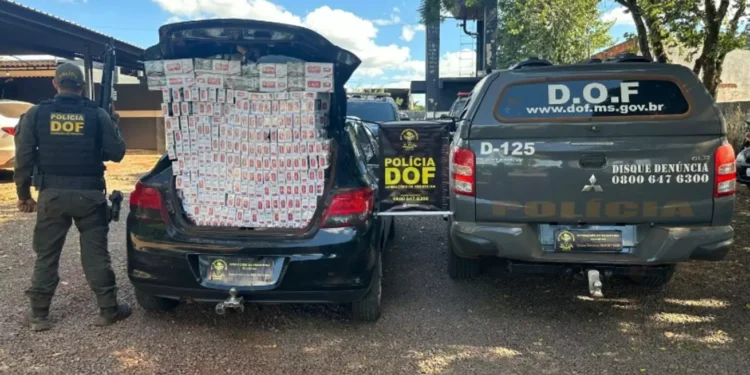 Onix com 400 pacotes de cigarros contrabandeados é apreendido na MS-164