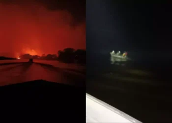Nesta Quarta dia 7 Turistas são resgatados no Rio Miranda tentando fugir de incêndio no Passo do Lontra