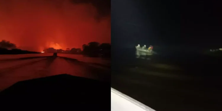 Nesta Quarta dia 7 Turistas são resgatados no Rio Miranda tentando fugir de incêndio no Passo do Lontra