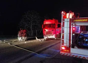 Motorista de carro morre ao bater de frente com carreta