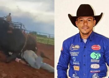 Touro cai em cima de peão durante treino em Cassilândia