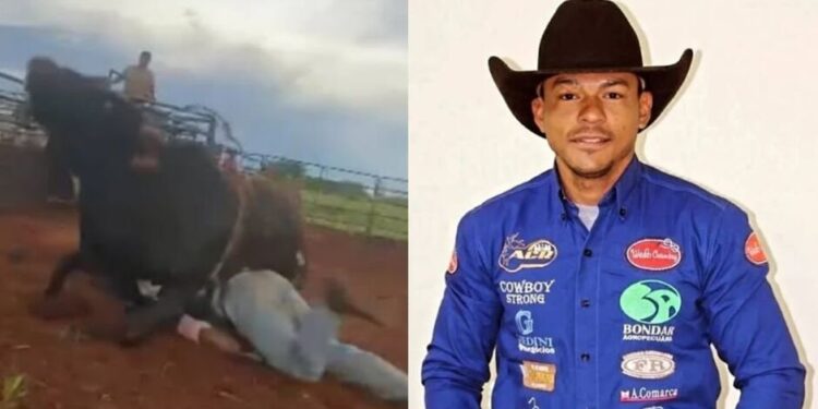 Touro cai em cima de peão durante treino em Cassilândia