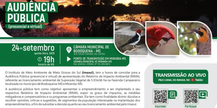 Edital de Convocação para Audiência Pública de apresentação do RIMA da Fazenda Campanário localizada em Bodoquena-MS e Miranda-MS